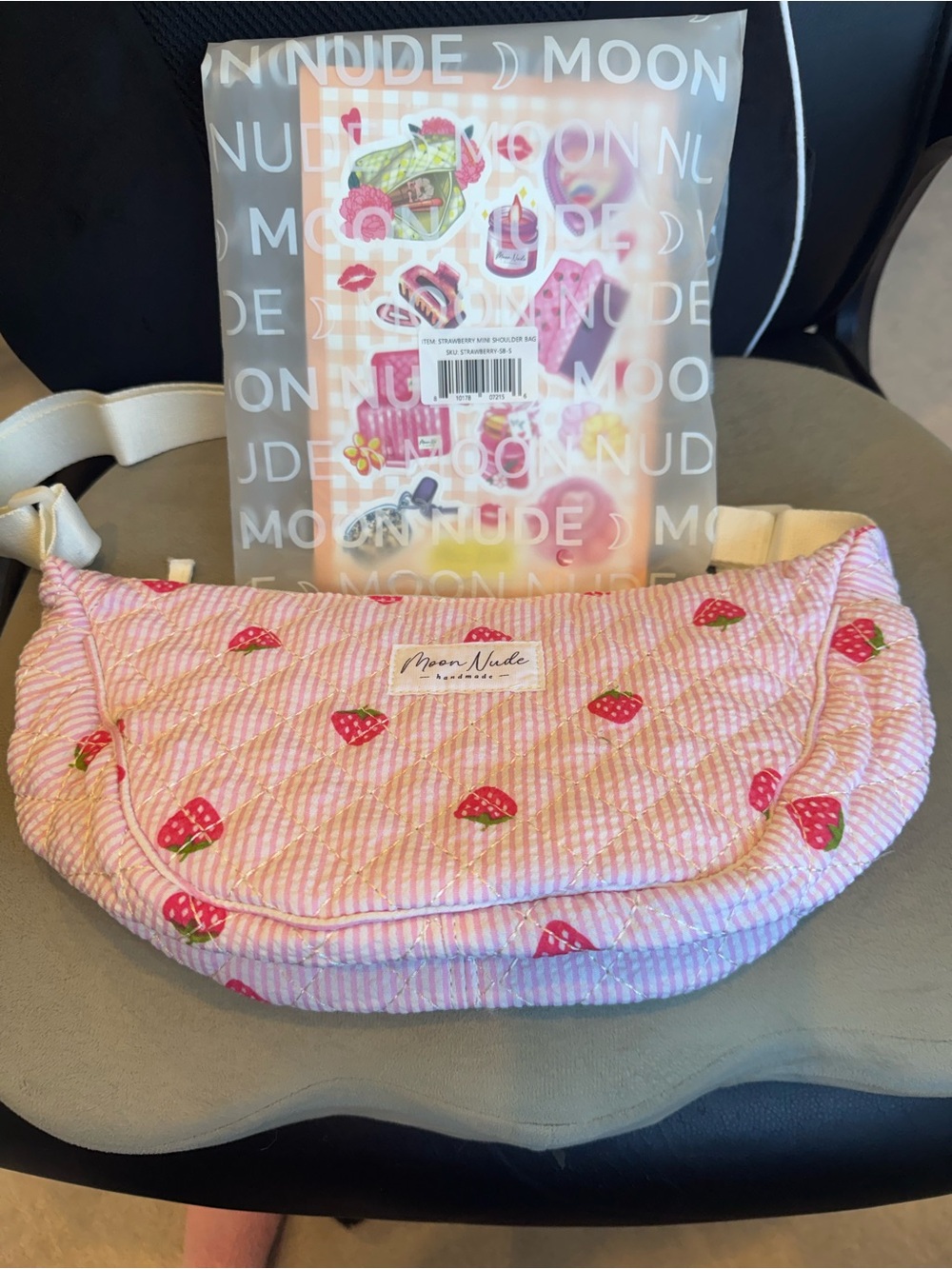 Pink Strawberry Quilted Crossbody Bag